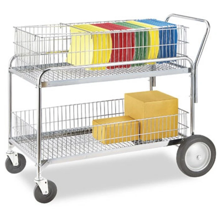 Chrome Wire Mesh Rolling File Trolley Office Mail Cart